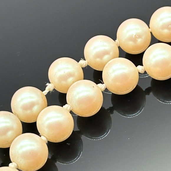 Vintage Givenchy 1977 String of Pearls with Gold Tone Logo Clasp 30" Necklace - Picture 3 of 12